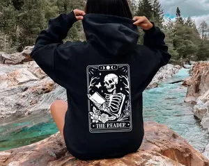 Gildan Women's Cotton Oversized Long-Sleeve Hoodie Sweatshirt - Skeleton Tarot Card Reader Design, Casual Fit, Suits Book Lovers, Thoughtful Women's Clothing Gift, Fits