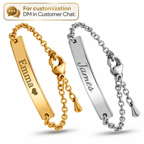 JEXIVA Unisex Personalized Baby Name Bar Bracelet-Anklet, Custom Non-Tarnish Stainless Steel Jewelry, Gold-Silver Adjustable Waterproof Chain, Secure Clasp, Gift-Boxed, Ideal for Babies' Love, Valentine, Anniversary, Graduation Gifting