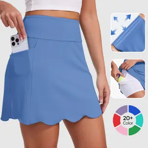 M MOTEEPI Skorts for Woman with Pockets 16" Golf Athletic Skirts Scalloped Hem Tennis Skirt Dressy Casual skort  for petite women skort for plus size women with pockets skort for tall women knee length womens skort for moms casual slim fit skort women