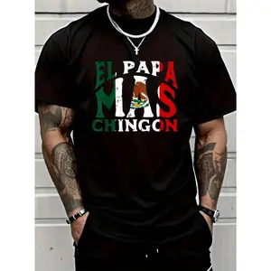 T Shirt Featuring Striking El Papa Mas Chingon Graphic in Mexican Flag Colors Expressing Bold Style
