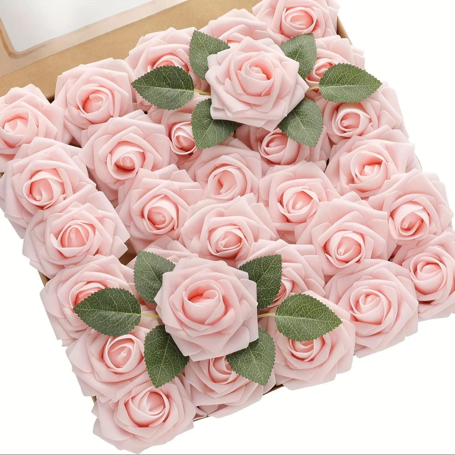 50pcs Blush Pink Artificial Roses Suitable for DIY Wedding Bouquets, Realistic Fake Flowers with Stems, Plastic Roses for Wedding Centerpieces, Baby Showers,, Christmas & Party Arrangements - Blush Pink Roses for