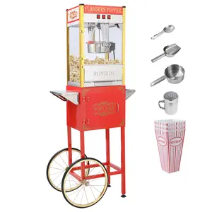 ROVSUN Popcorn Machine Movie Theater Style with Cart & Wheels, 8/10 Ounce Kettle Makes Up to 32 Cups Popcorn Maker with Popcorn Scoop, Oil Spoon & 3 Popcorn Cups for Commercial Home, 850W