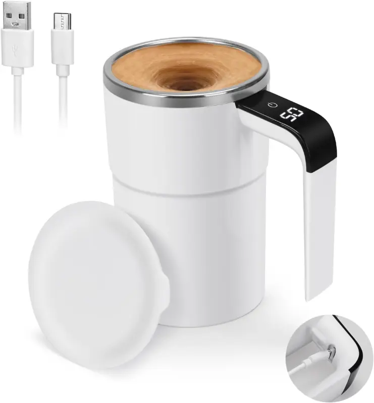 Self Stirring Mug, Auto Magnetic Coffee Mug with LED Display Temperature, Rechargeable Automatic Stirring Cup, 12oz Self Mixing Cup with