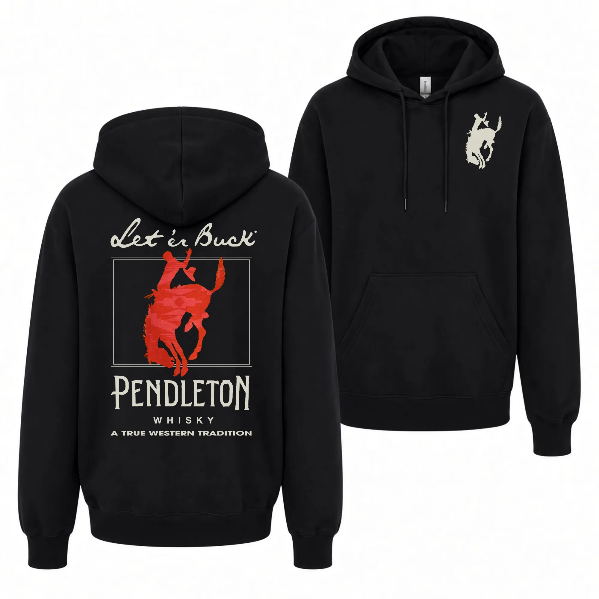 Let’er Buck Western Hoodie, Pendleton Whiskey Graphic Hoodie, Bucking Horse Sweatshirt, Western Cowboy Hoodie, Rodeo Gift for Men & Women Cotton Love