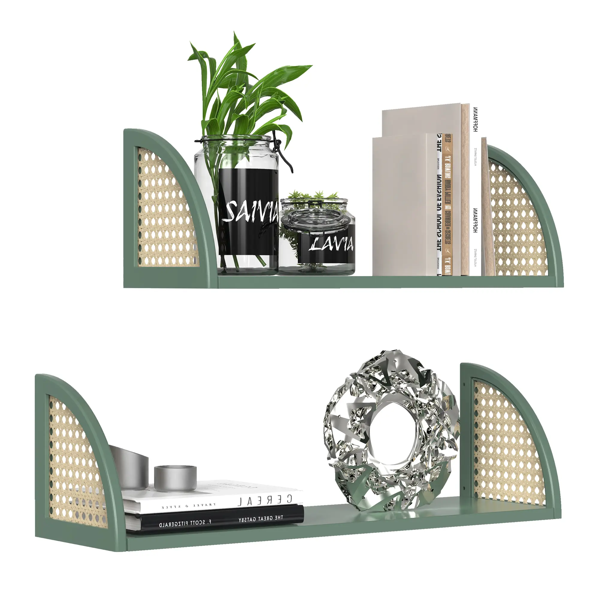 Set of 2 Rattan Wall Shelves for Farmhouse Decor - Box