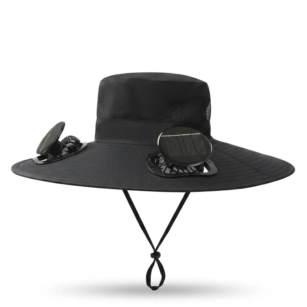Playhot Solar Fan Hat - Summer Outdoor Essential Wide Brim Sun Shade Hat with Dual Rechargeable 3-Speed USB Portable Cooler, Ideal for Beach, Camping ventilador recargable portable fan