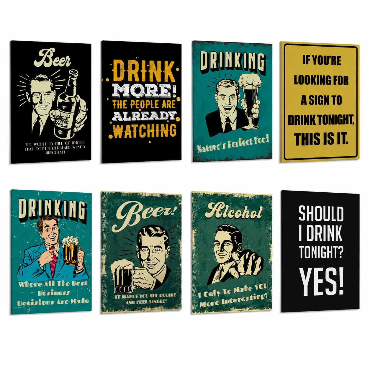 Vintage Beer Canvas Poster Set - Funny Humor Drinking Quote Retro Pub Wall Art Prints for Beer Lovers, Home Decorating for Man Cave, Balcony, Bar