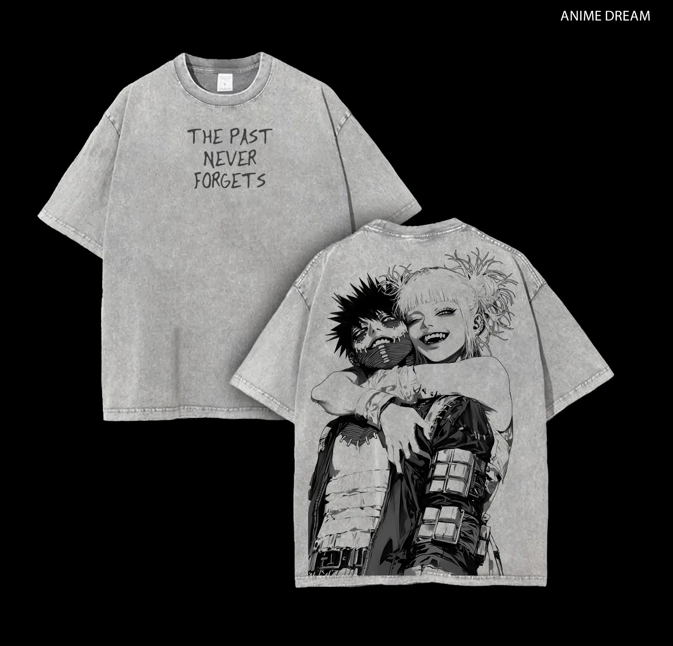 Dabi x Toga My Hero Academia Anime Double Printed Vintage Washed Tee Unisex Oversize Anime Manga Washed Heavyweight Cotton T-shirt