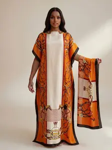 Women's Fashion Casual Equestrian Pattern Robe Set, Hooded Shawl Dress + Long Headscarf Hairband, Beach Sun Protection Satin Scarf, Swimsuit Cover Ups, Swimwear Cover Up, Beach Outdoor Wear