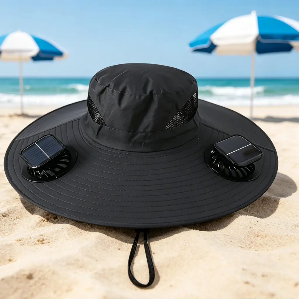 Solar Powered Fan Hat, Wide Brim Outdoor Fishing Hat with Dual Cooling Fans, USB Rechargeable 3 Speed Airflow, UPF 50+ Sun Protection Bucket Hat for Men Women, Lightweight Summer Cooling Hat for Beach, Hiking, Camping, Gardening and Outdoor Work