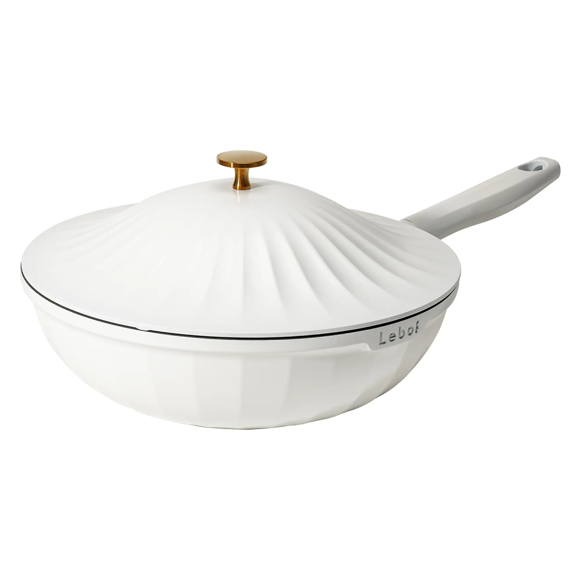 Nonstick Ceramic Sauté Pan with Lid – Titanium Cast Aluminum Cookware, PFAS-Free, Compatible with All Stovetops – Pearl White