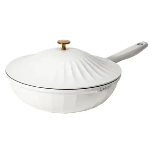 Nonstick Ceramic Sauté Pan with Lid – Titanium Cast Aluminum Cookware, PFAS-Free, Compatible with All Stovetops – Pearl White