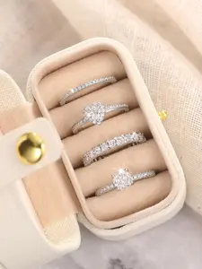 Luxury Heart Shaped Artificial Zircon Ring Set, Engagement Ring Set with Box, Fashion Jewelry Accessories for Women As Gift, Cubic Zirconia Rings