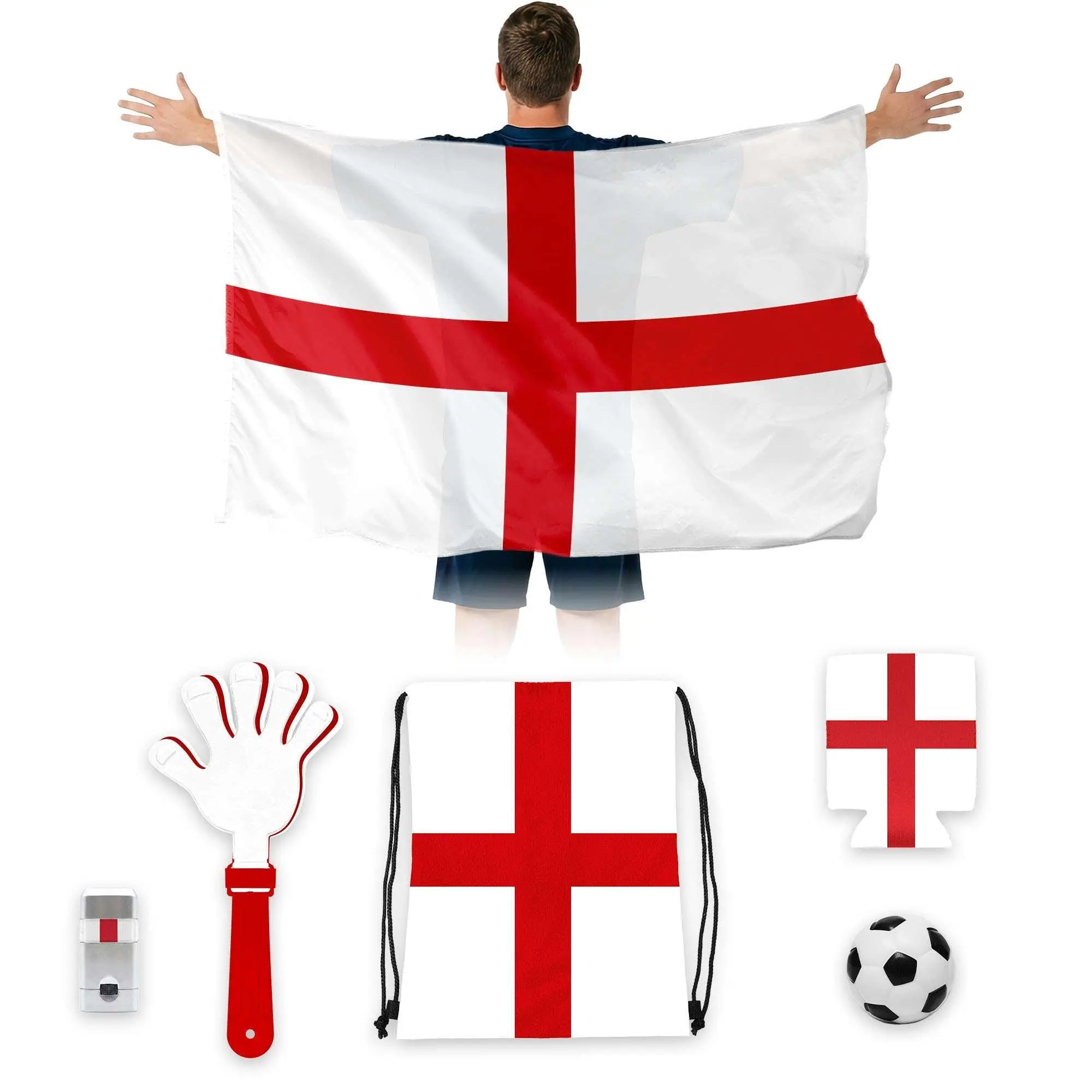 G128 World Soccer Tournament 2026 Cup Soccer Fan Set 6PCS, England Fan Merch with Flag and Koozie, Accessories for Sports Parties