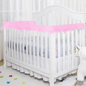 3Pcs Crib Rail Covers for Teething, 3-pcs Soft Anti-Collision Strip Corner Cover, Crib Teething Rail Cover (Pink)