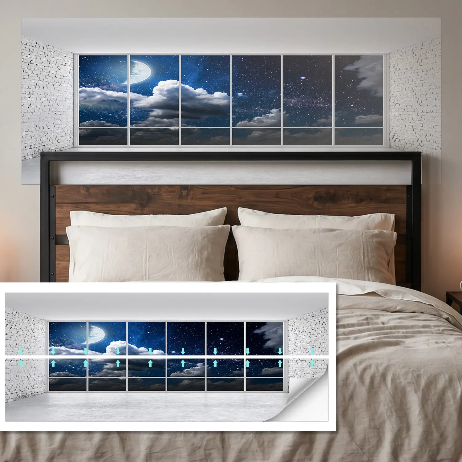 Self-Adhesive Bed Headboard Wall Art 90x180cm, Durable Waterproof Bedroom Decor, Easy Installation, Moisture Resistant, Flat Sticker Type