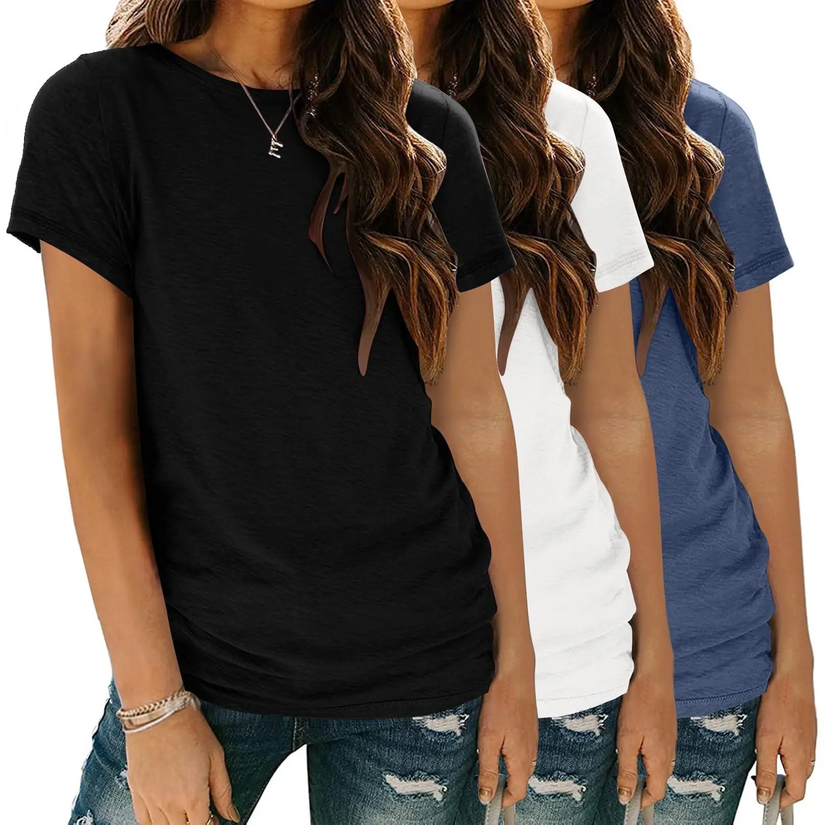 ZEAGOO Women's 3-Pack Basic Short Sleeve Crewneck T-Shirts - Cute, Polyester-Viscose Blend, Loose Fit, Stylish Casual Womenswear Tops, Style, Lady, Comfortable, Shortsleeve, Solid