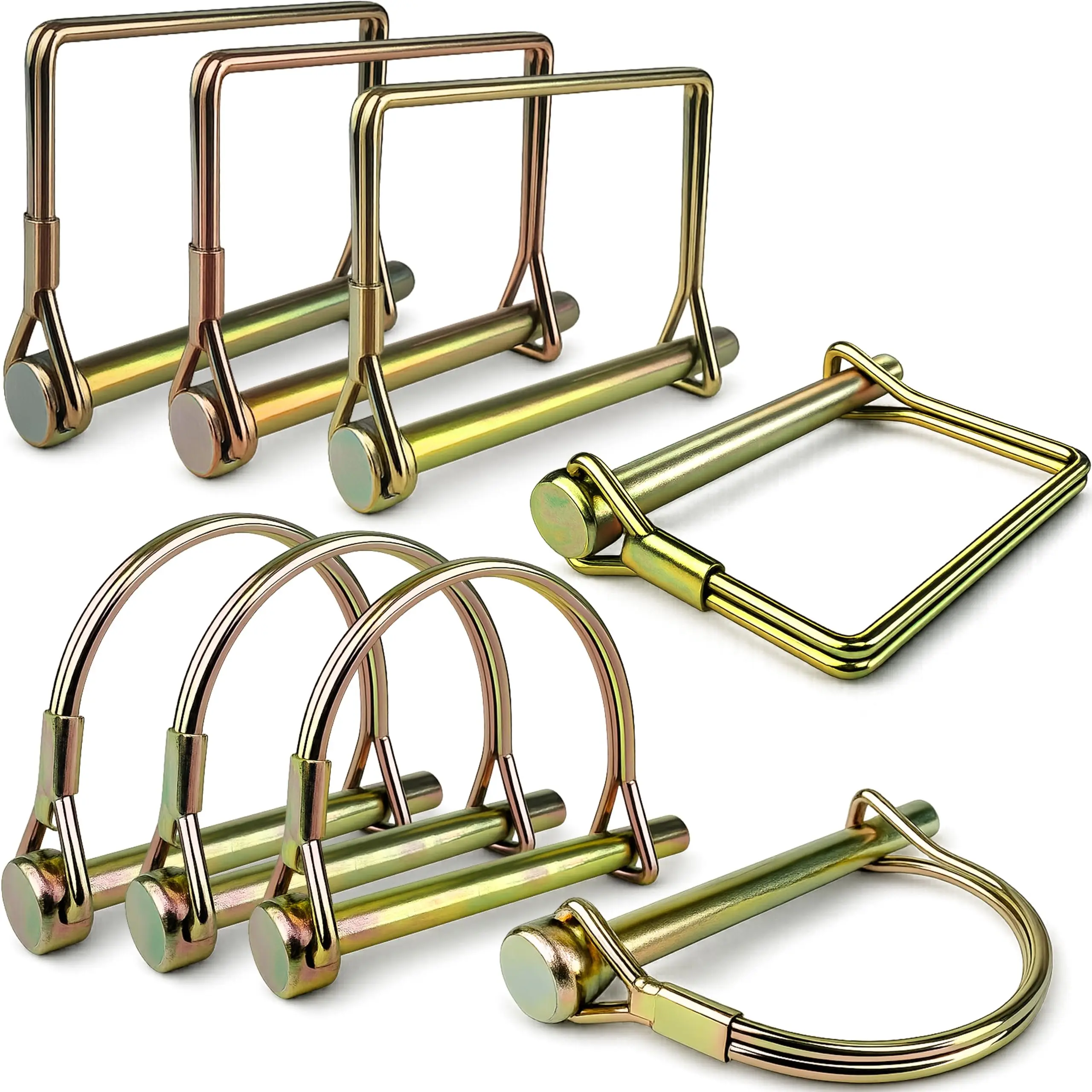 Wellmax 8-Pack Trailer Hitch Pins, 1/4" x 2-3/4" Safety Coupler Pin, Zinc-Plated Carbon Steel Wire Lock Pins for PTO, Farm, Lawn Garden Equipment, and Marine Use