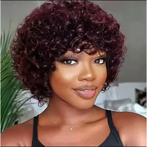 Curly Short Wigs Human hair Fringe Water wave Curly wig