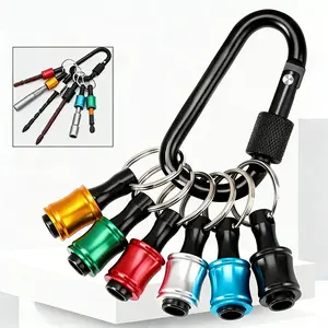 Set of 6 Adjustable Metal Keychain Drill Bit Holders, 1/4 Inch Screwdriver Bits, Portable Hex Shank Socket Bar, Interchangeable Design, Tool, Hardware