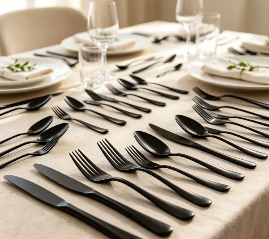 sebastian CADIA, 30-piece food-grade stainless steel cutlery set Reusable dishwasher-safe cutlery Includes black fork knife and spoon set knife spoon set Tableware Kit Utensils  elegant tableware Dinnerware Service Set Dinner Sets,home essentials