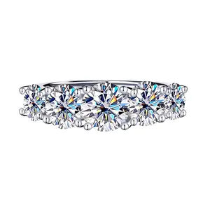 5 Stone 3.6CT Synthetic Moissanite Ring for Women, D Color VVS1 Hypoallergenic Promise Ring Half Eternity Ring Jewelry Gift for Mom Wife Girlfriend