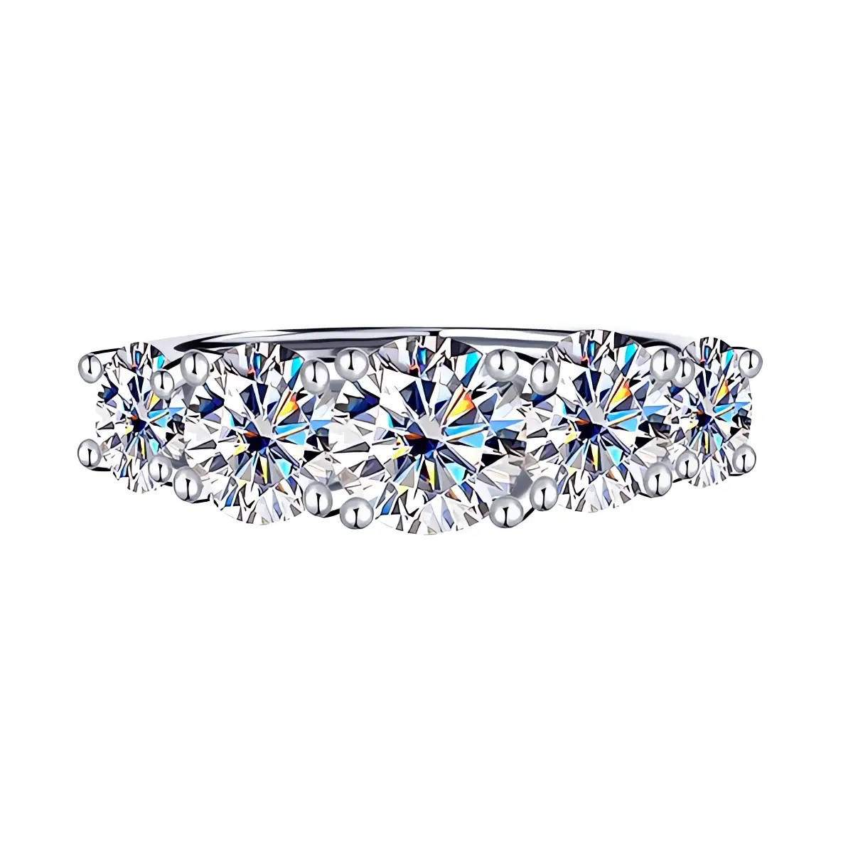 5 Stone 3.6CT Synthetic Moissanite Ring for Women, D Color VVS1 Hypoallergenic Promise Ring Half Eternity Ring Jewelry Gift for Mom Wife Girlfriend