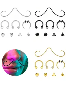 8pcs Mustache Septum Ring 16G Septum Piercing Jewelry Nose Rings Cartilage Tragus Helix Daith Conch Earrings Lip Rings Body Piercing Jewelry Halloween Gift