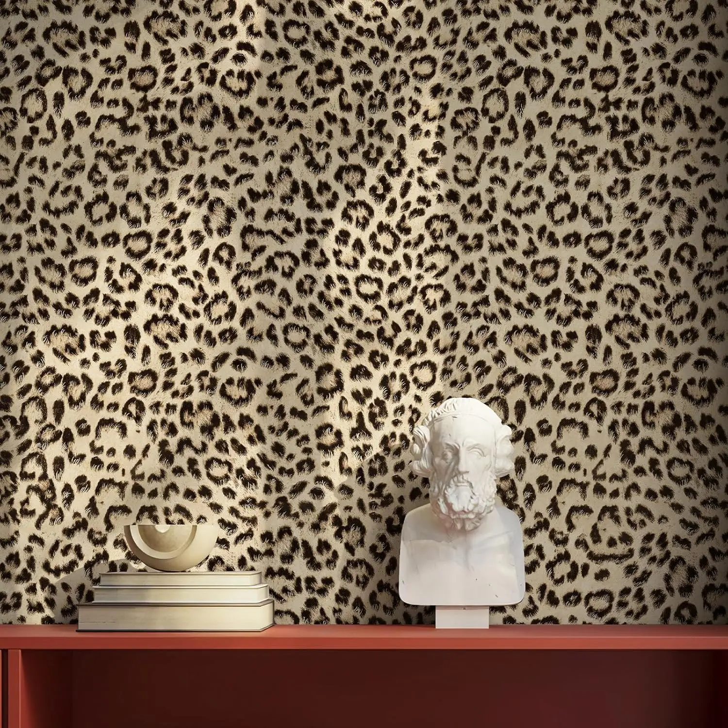 Leopard Peel and Stick Wallpaper 17.3"x60" Black/Brown Vintage Animal Removable Wallpaper Renter Friendly Waterproof Modern Contact Paper for Bedroom Bathroom Cabinet