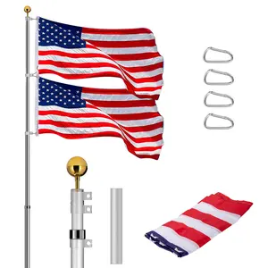 VIVOHOME 20/25/30FT Telescoping Flag Pole Outside In Ground Extra Thick Heavy Duty Aluminum Outdoor FlagPole with 3x5 Polyester American Flag and Golden Ball for Residential or Commercial Silver