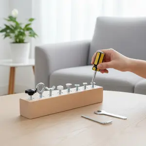 Montessori Approach Screw Board Toy Set, Early Education Screw Pairing Toy Set，8 Real Nuts and Bolts with Tools, Fine Motor Skills Toys for Toddlers, STEM Learning Focus Toys, Kids Gift for Boys & Girls