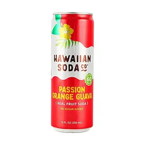 HAWAIIAN SODA CO Passion Orange Guava Juice Soda - Zero Sugar, Zero Caffeine, Real Fruit Juice, 11.9oz (355ml) Cans