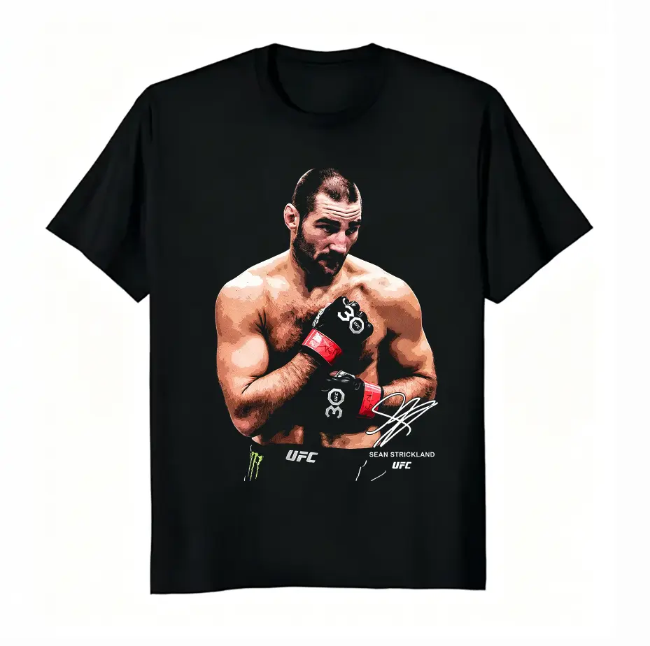 Women's 100% Cotton Unisex Sean Strickland UFC Fighter Graphic Tee, Trendy MMA Fan Short Sleeve T-Shirt