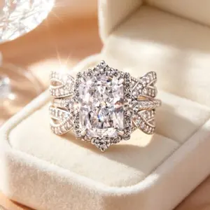 2-piece/set Princess-style Shiny Multi-layer Square Couple Rings, Synthetic Cubic Zirconia Stackable Rings, Bride Engagement Promise Wedding Anniversary Birthstone Rings, Valentine's Day Christmas Gifts, High-Quality Jewelry for Women