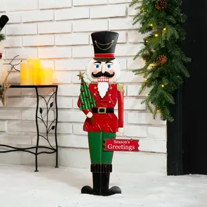 Glitzhome 36"H Metal Nutcracker Yardstake or Standing Decor or Wall Decor (KD, Three Function)