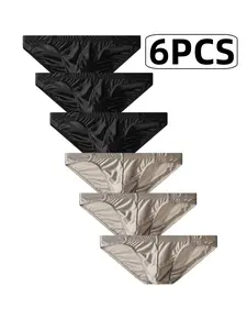 6-Pack Ice Silk Cooling Solid Color Satin Men's Briefs, Soft Stretch Briefs, Soft Comfortable Smooth Low Rise Casual Underwear for Daily Wear, High-End Skin-Friendly Design