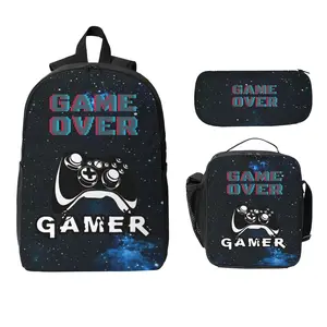 Game Over Gamer School Backpack Set for Galaxy Backpack with Lunch Bag Pencil Case, 3Pcs Set Idea for Student School