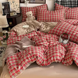 4pcs Bedding Set, Soft Breathable Retro Striped Series, Washed Napped Fabric, Comfortable and Durable, Ideal for Home Use, Breathable Duvet Set