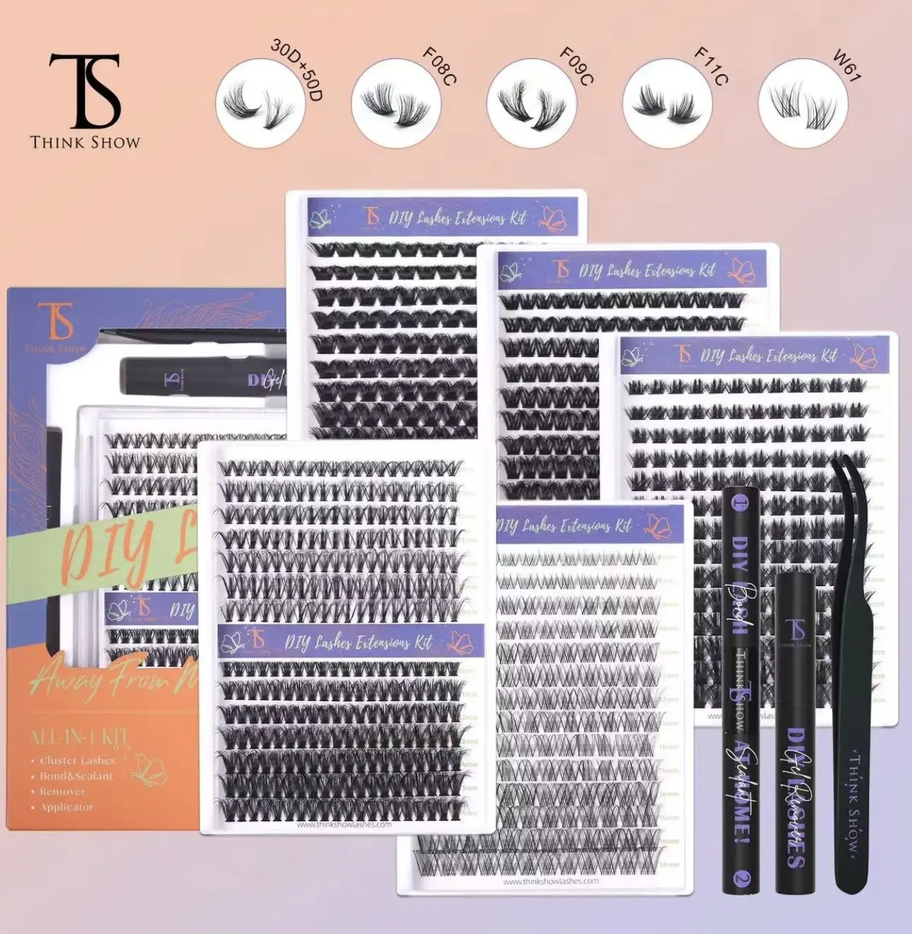 CrueltThinkShow DIY Cluster Lashes Kit, 168PCS 8-18mm Mixed Length Lash Clusters, Fluffy Wispy Synthetic Lash Extensions at Home, Cruelty-Free Synthetic Fibers Natural Volume False Eyelashes with Glue and Tools Set for Beginners