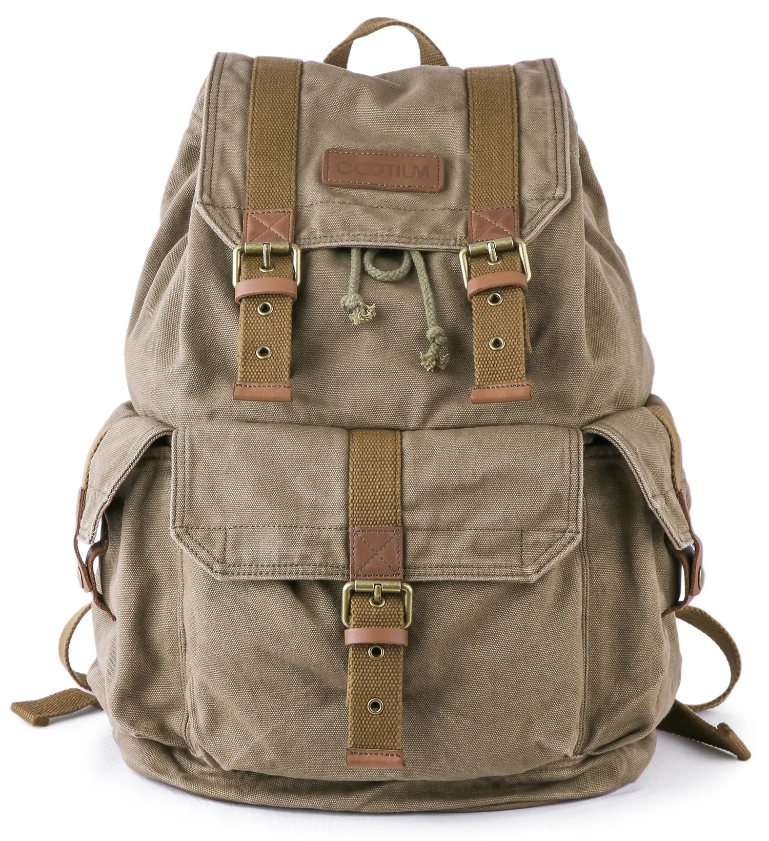 Gootium Vintage High-Density Canvas Rucksack with Adjustable Padded Straps, Large 30L Capacity for Casual Travel & Commuting, Travel Backpack, Durable Outdoor Rucksack, Unisex, Coffee, Retro Street, 1 X Front Stash Pocket, Daypack, Bag, 1.85 Lbs, 12” X 8”