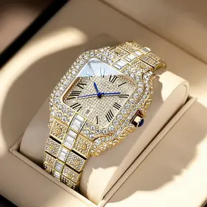 Luxury Ice Out Moissanite Quartz Watch - 42mm Square Dial, Waterproof Unisex Diamond-Look Timepiece for Business, Daily Wear & Valentine’s Day Gifts