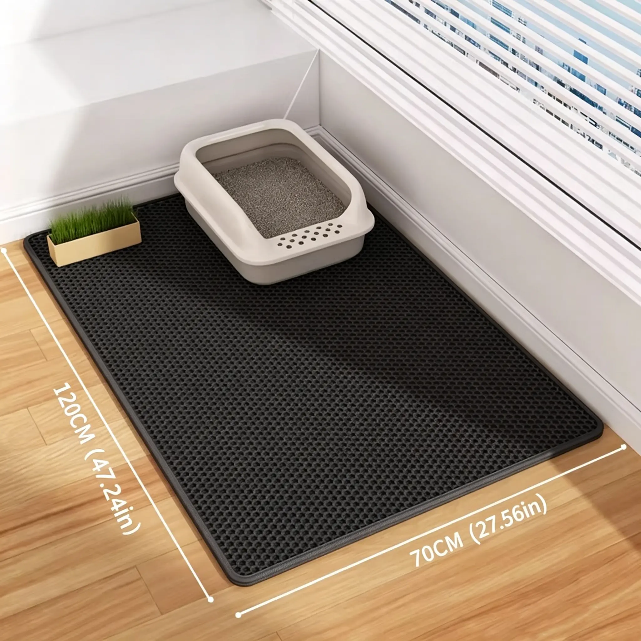 Large double-layer cat litter mat, 47" x 33", suitable for cat litter boxes, non-slip waterproof cat litter mat; colors: black, dark gray, khaki, summer style.