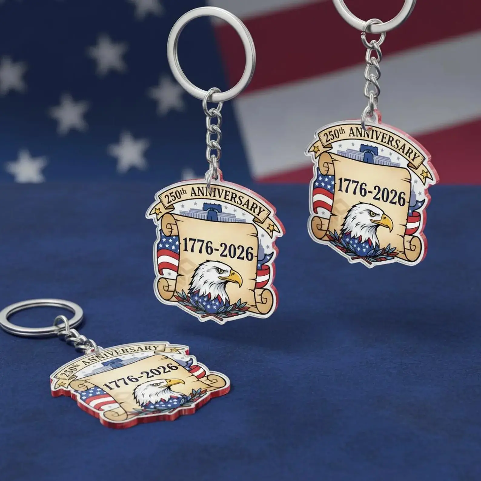 America 250 Keychain 1776-2026, Patriotic Bald Eagle Keyring, USA 250th Anniversary Souvenir, Independence Day Patriotic Gift