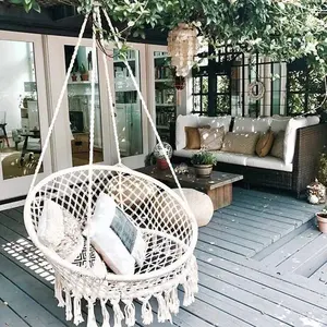 Hammock Chair Macrame Swing Chair Handmade Knitted Hanging Cotton Rope Chair for Indoor/Outdoor Home Patio Deck Yard Garden Reading Leisure