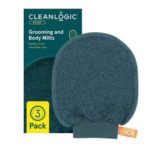 Cleanlogic Sport Grooming & Exfoliating Body Mitts - Prevent Ingrown Hairs & Deep Clean Skin - 3 Pack, Assorted Colors - Cleaning Bath