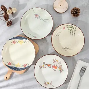 Japanese Ceramic Plates Set, 8-Inch Round Dinner Plates, Traditional Design, Ideal for Sushi, Formal & Casual Meals, Restaurant Quality