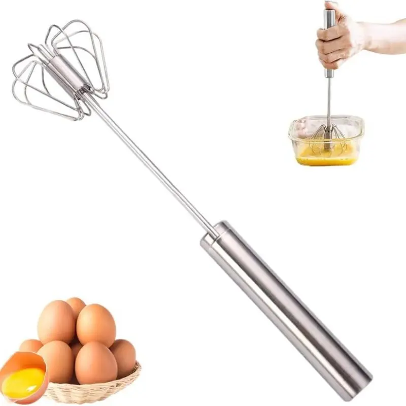 1pc Household Kitchen Stainless Steel and Dough Whisk Hand Blending Stick, Easy-to-Use Hand-Held Mixer for Cream, Eggs, and More - Perfect for Baking and Cooking Stainless Steel Egg Beater, 1Hand Push Semi-automatic Egg