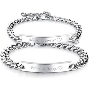 2pcs His and Hers Couple Bracelets Set, Adjustable Titanium "Always & Forever" Matching Bracelet Link Jewelry Set