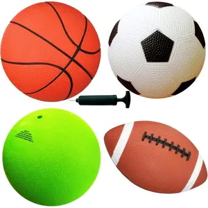 4-Pack Sports Balls for Toddlers and Kids with Pump, Soft Small Soccer Ball, Basketball, Playground Ball and Football Set for Ages 2-7, Indoor Outdoor Play and Active Sports Fun