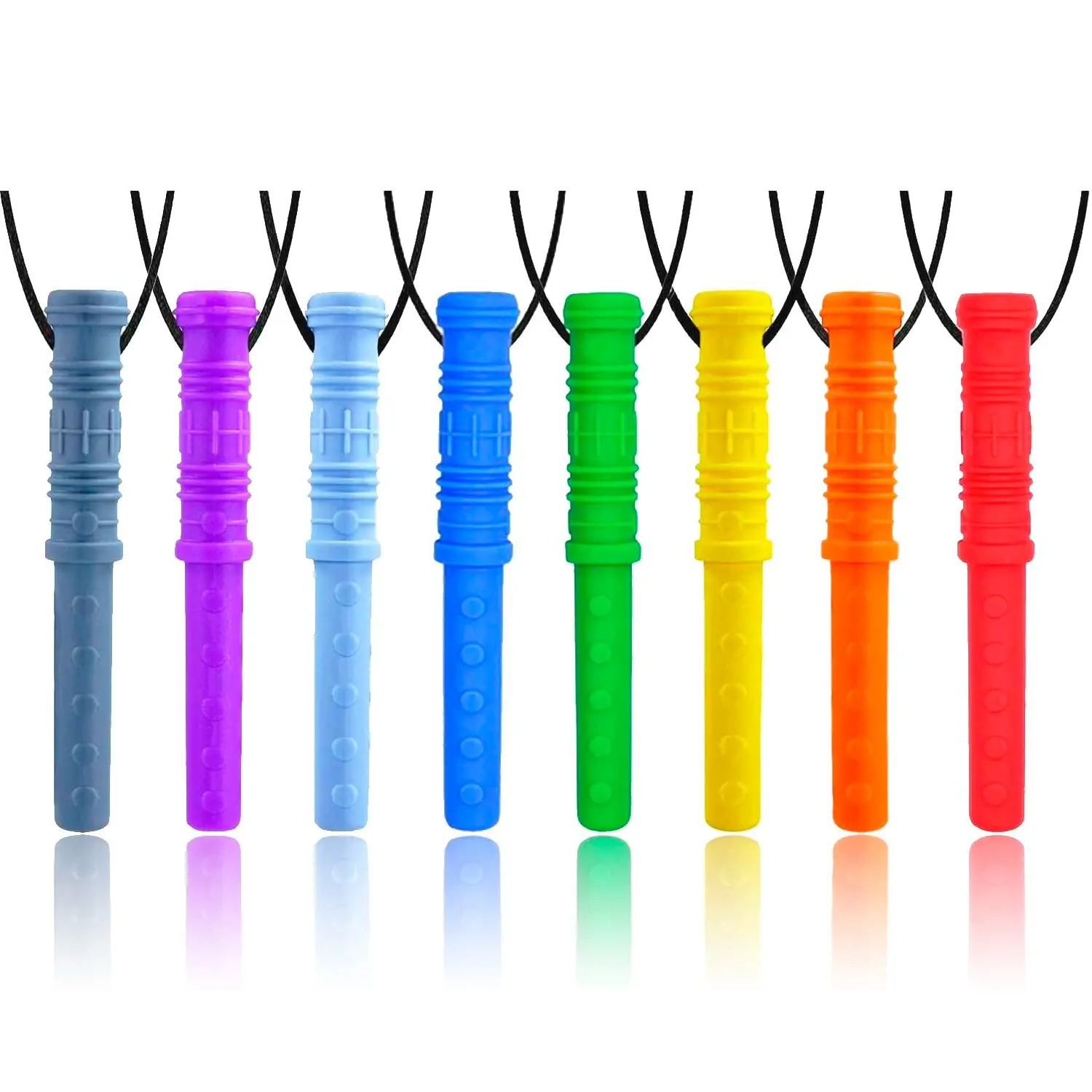 FNE32 Sensory Chew Necklace 8-Pack Cylinder, Food Grade Silicone with 2.75 Inches Tactile Feedback, Chewing Resistance, Detachable Buckle, Easy to Clean for Autistic ADHD Oral Motor Users (Rainbow), 2.75 Inches Of Tactile Feedback